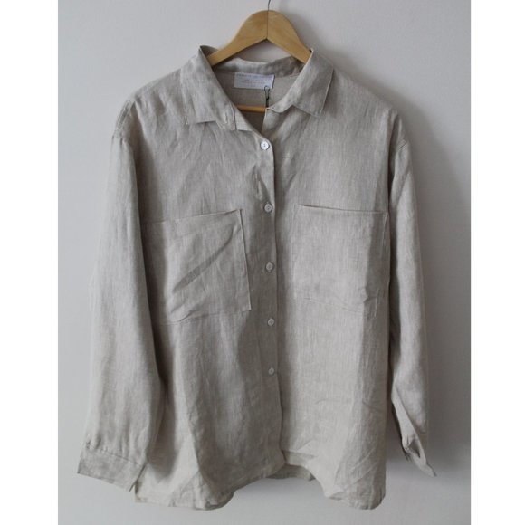 Frankie on Friday Joey Button Down Linen Blouse / Large / Flax Oversized - Picture 6 of 11